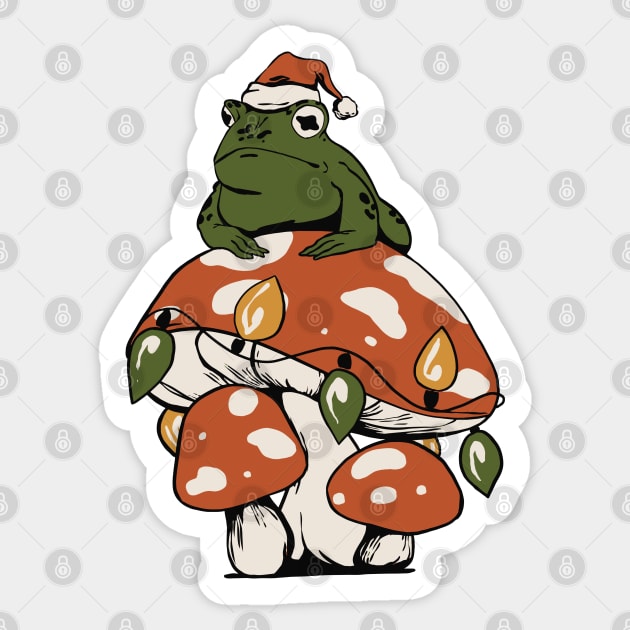 Vintage Retro Cottagecore Frog Mushroom Christmas Sticker by Krishnansh W.